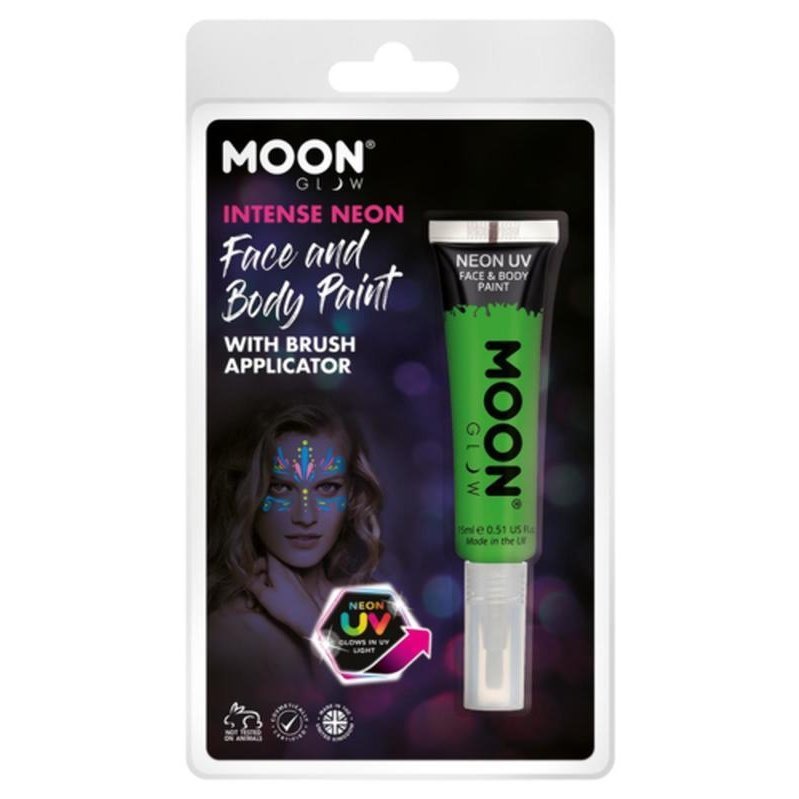 Moon Glow Intense Neon UV Face Paint, Green with Brush Applicator-Make up and Special FX-Jokers Costume Mega Store