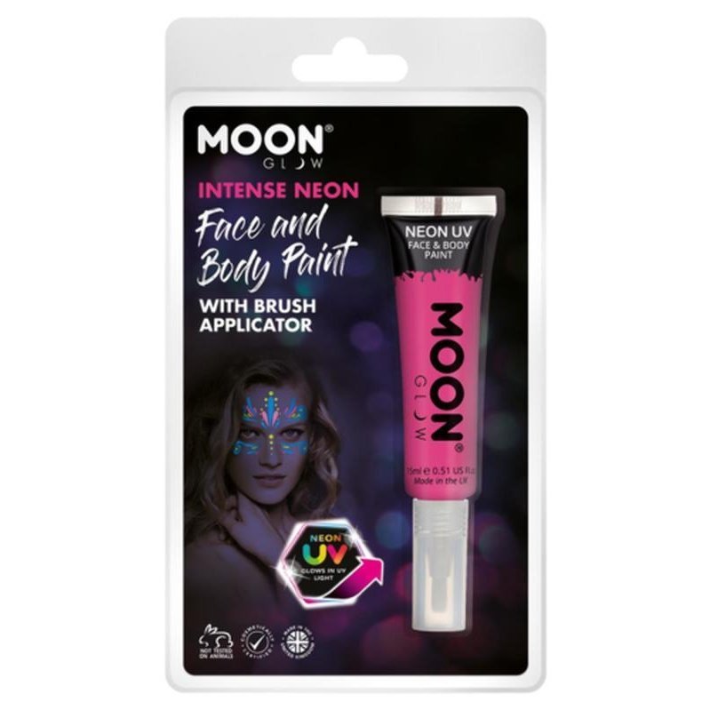 Moon Glow Intense Neon UV Face Paint, Hot Pink with Brush Applicator-Make up and Special FX-Jokers Costume Mega Store