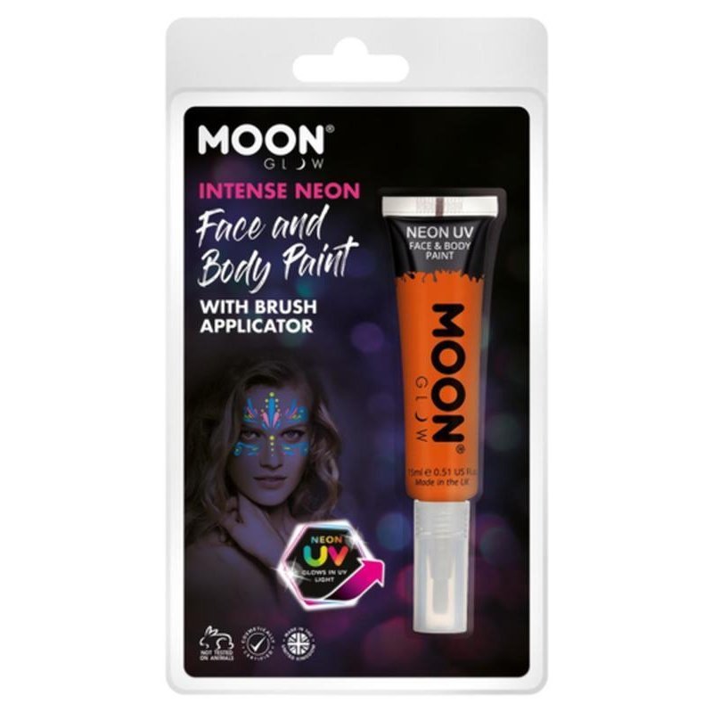 Moon Glow Intense Neon UV Face Paint, Orange with Brush Applicator-Make up and Special FX-Jokers Costume Mega Store