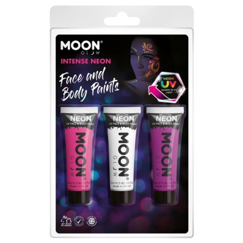Moon Glow Intense Neon UV Face Paint, Pink, White, Purple-Make up and Special FX-Jokers Costume Mega Store
