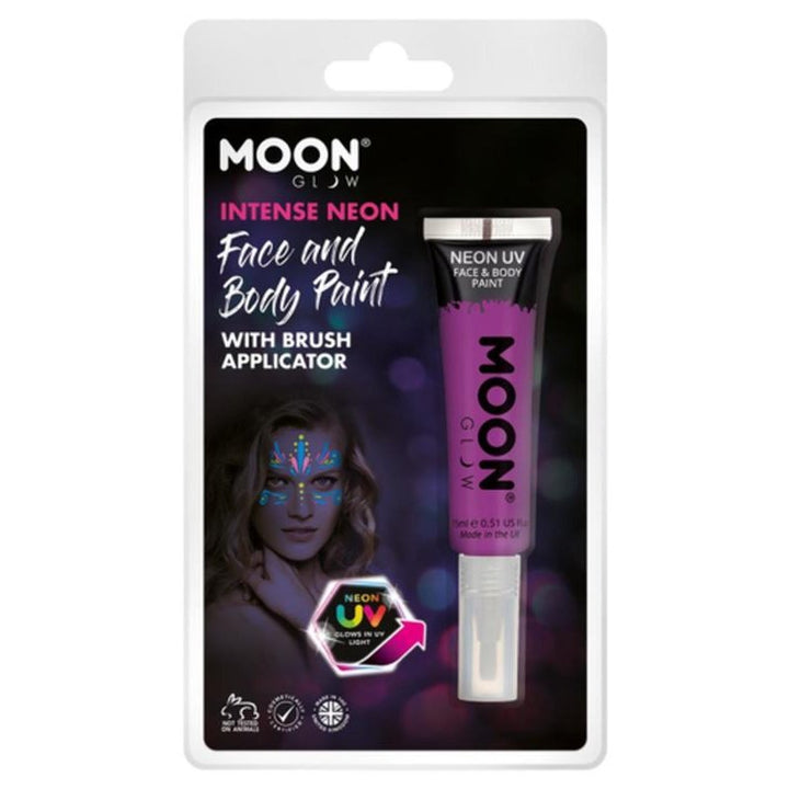 Moon Glow Intense Neon UV Face Paint, Purple with Brush Applicator-Make up and Special FX-Jokers Costume Mega Store