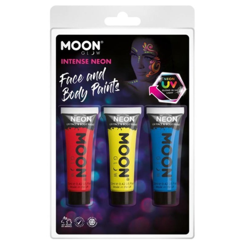 Moon Glow Intense Neon UV Face Paint, Red, Yellow, Blue-Make up and Special FX-Jokers Costume Mega Store