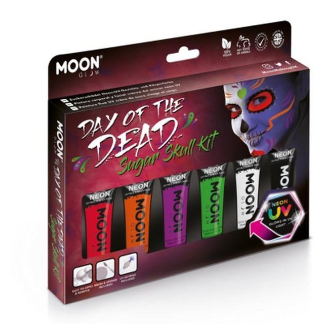 Moon Glow Intense Neon UV Face Paint, Sugar Skulls Boxset-Make up and Special FX-Jokers Costume Mega Store