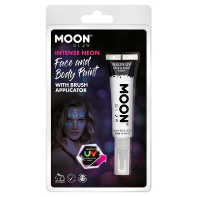 Moon Glow Intense Neon UV Face Paint, White with Brush Applicator-Make up and Special FX-Jokers Costume Mega Store