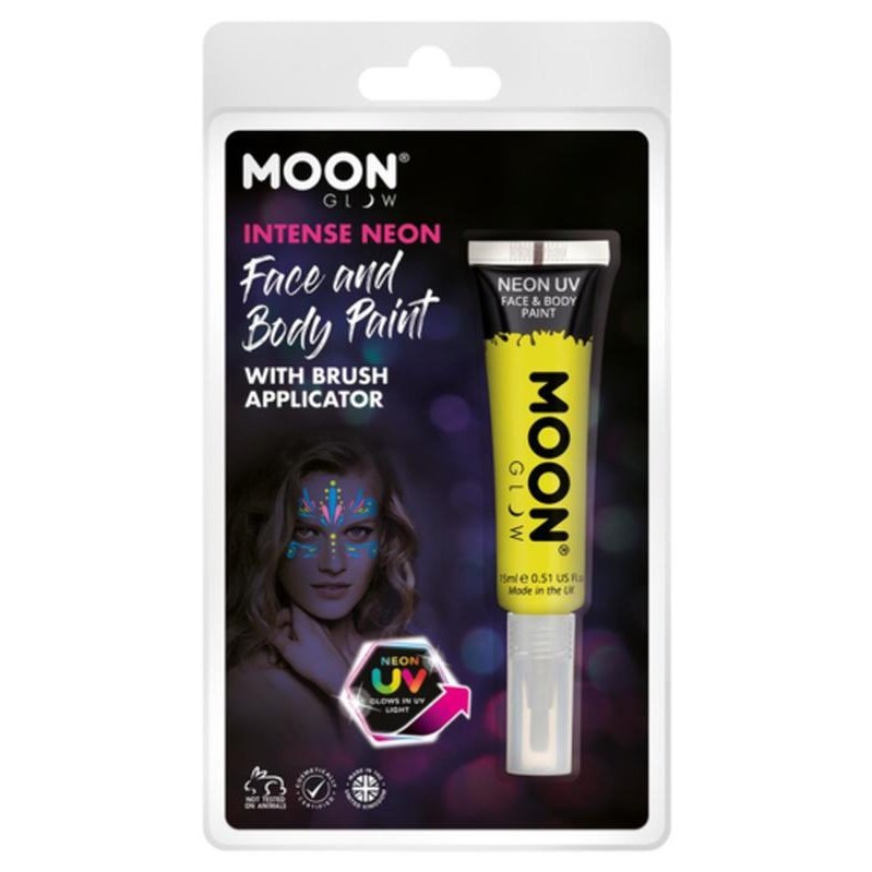 Moon Glow Intense Neon UV Face Paint, Yellow with Brush Applicator-Make up and Special FX-Jokers Costume Mega Store
