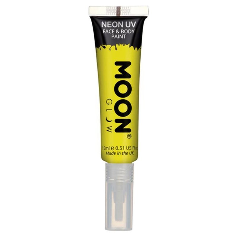 Moon Glow Intense Neon UV Face Paint, Yellow with Brush Applicator-Make up and Special FX-Jokers Costume Mega Store