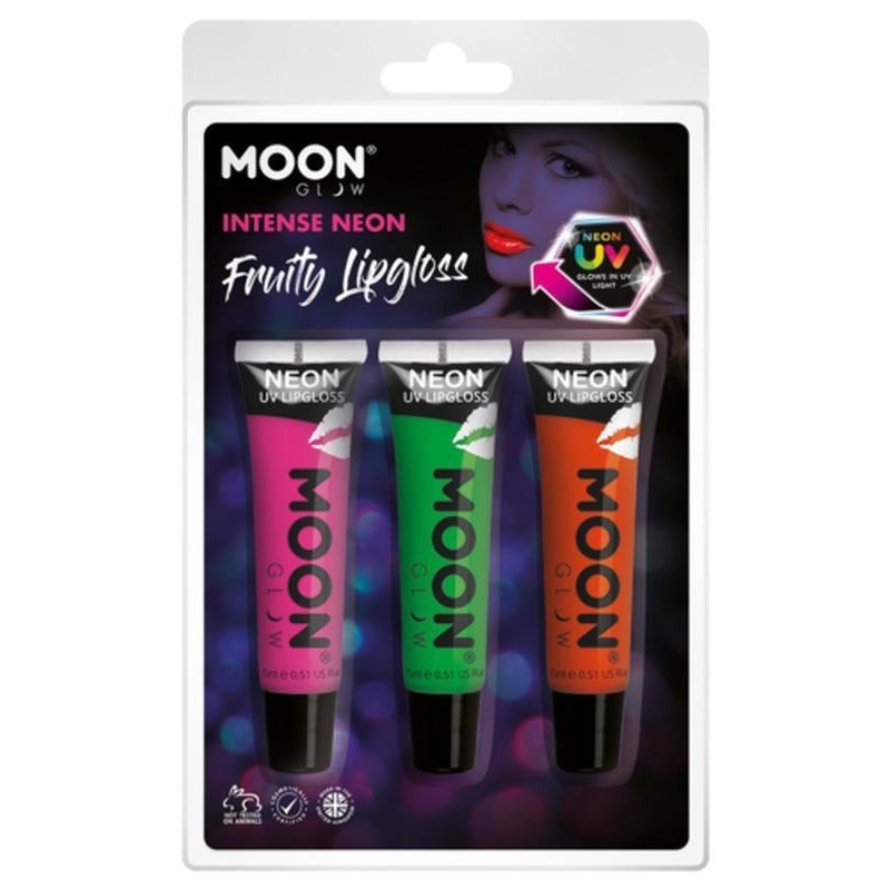Moon Glow Intense Neon UV Fruity Lipgloss, Pink, Green, Orange-Make up and Special FX-Jokers Costume Mega Store