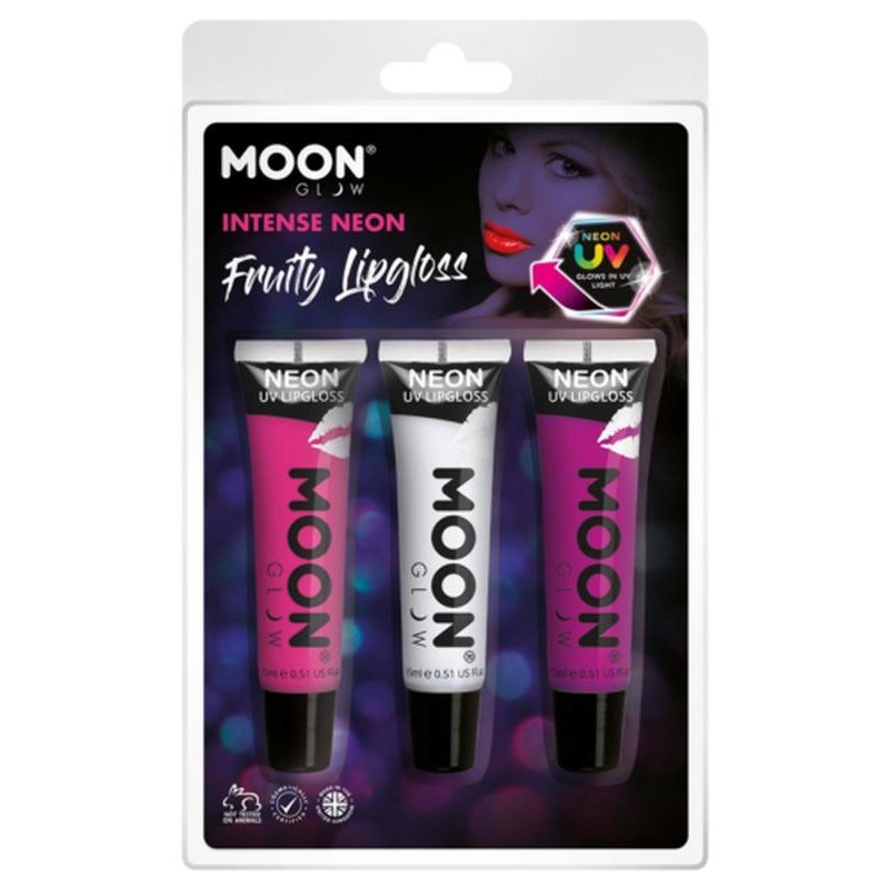 Moon Glow Intense Neon UV Fruity Lipgloss, Pink, White, Purple-Make up and Special FX-Jokers Costume Mega Store
