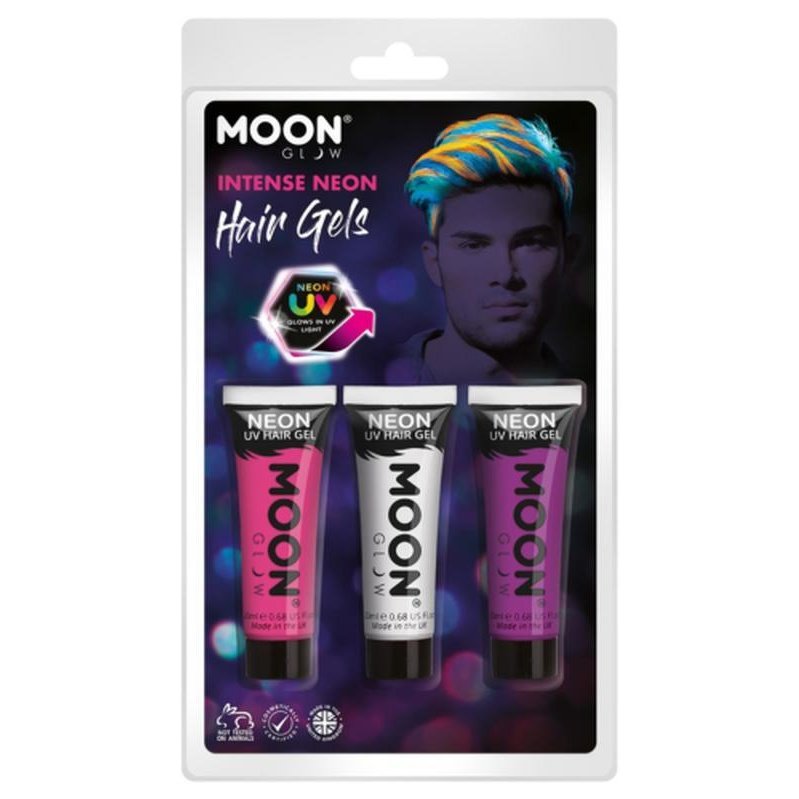 Moon Glow Intense Neon UV Hair Gel, Pink, White, Purple-Make up and Special FX-Jokers Costume Mega Store
