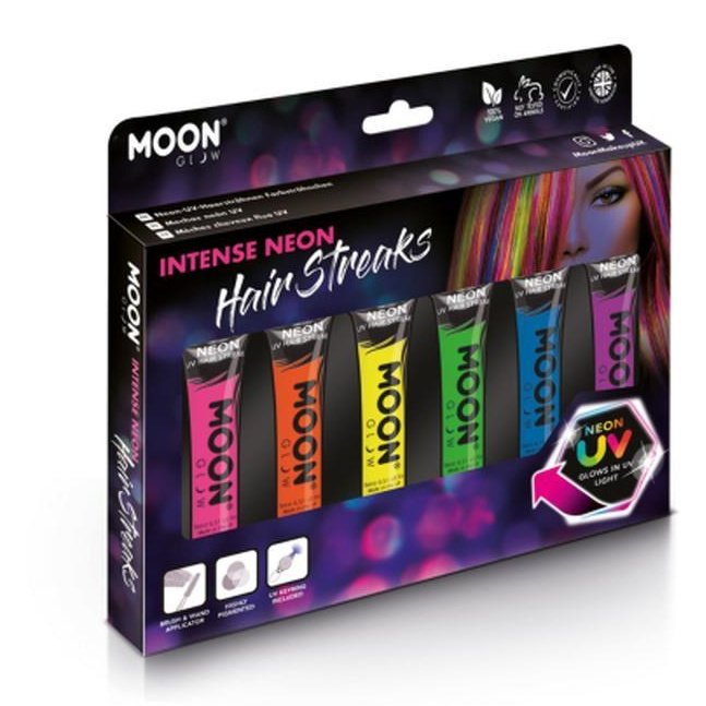 Moon Glow Intense Neon UV Hair Streaks, Assorted-Make up and Special FX-Jokers Costume Mega Store