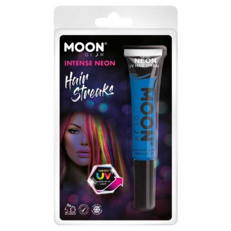 Moon Glow Intense Neon UV Hair Streaks, Blue-Make up and Special FX-Jokers Costume Mega Store