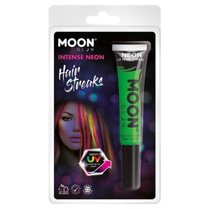 Moon Glow Intense Neon UV Hair Streaks, Green-Make up and Special FX-Jokers Costume Mega Store