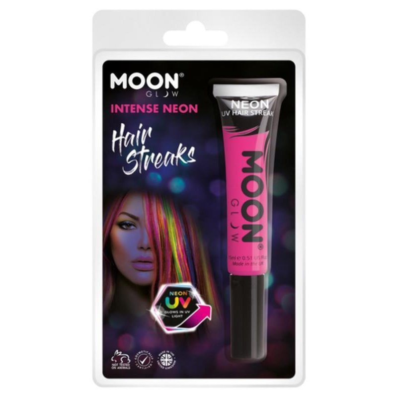 Moon Glow Intense Neon UV Hair Streaks, Hot Pink-Make up and Special FX-Jokers Costume Mega Store