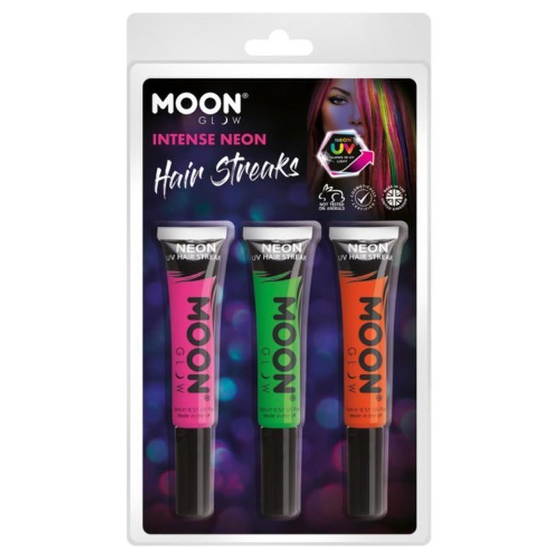 Moon Glow Intense Neon UV Hair Streaks, Pink, Green, Orange-Make up and Special FX-Jokers Costume Mega Store