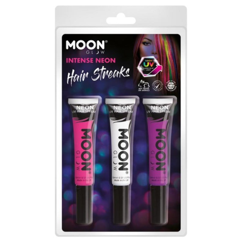 Moon Glow Intense Neon UV Hair Streaks, Pink, White, Purple-Make up and Special FX-Jokers Costume Mega Store