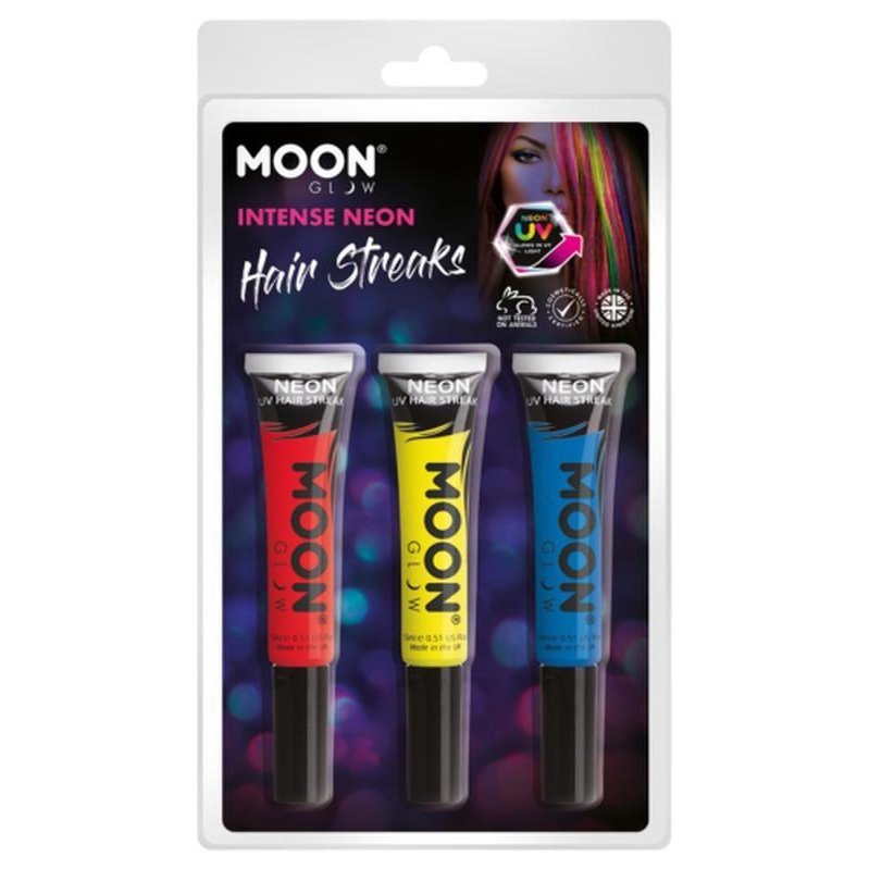 Moon Glow Intense Neon UV Hair Streaks, Red, Yellow, Purple-Make up and Special FX-Jokers Costume Mega Store