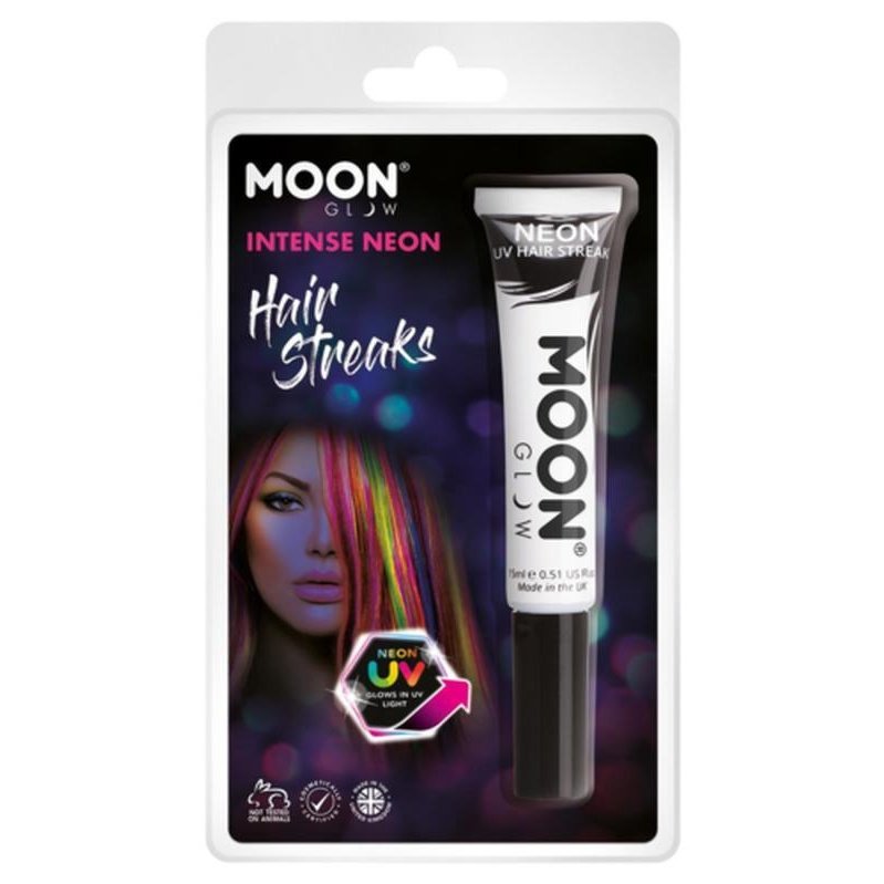 Moon Glow Intense Neon UV Hair Streaks, White-Make up and Special FX-Jokers Costume Mega Store