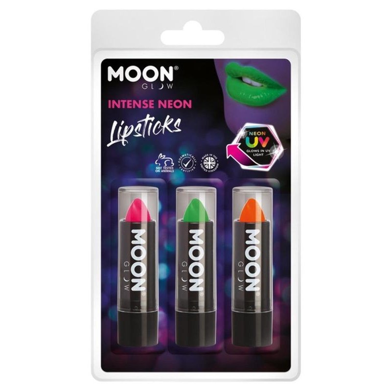 Moon Glow Intense Neon UV Lipstick, Pink, Green, Orange-Make up and Special FX-Jokers Costume Mega Store
