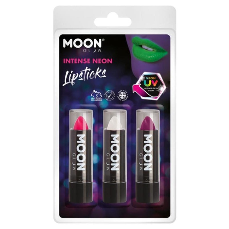 Moon Glow Intense Neon UV Lipstick, Pink, White, Purple-Make up and Special FX-Jokers Costume Mega Store