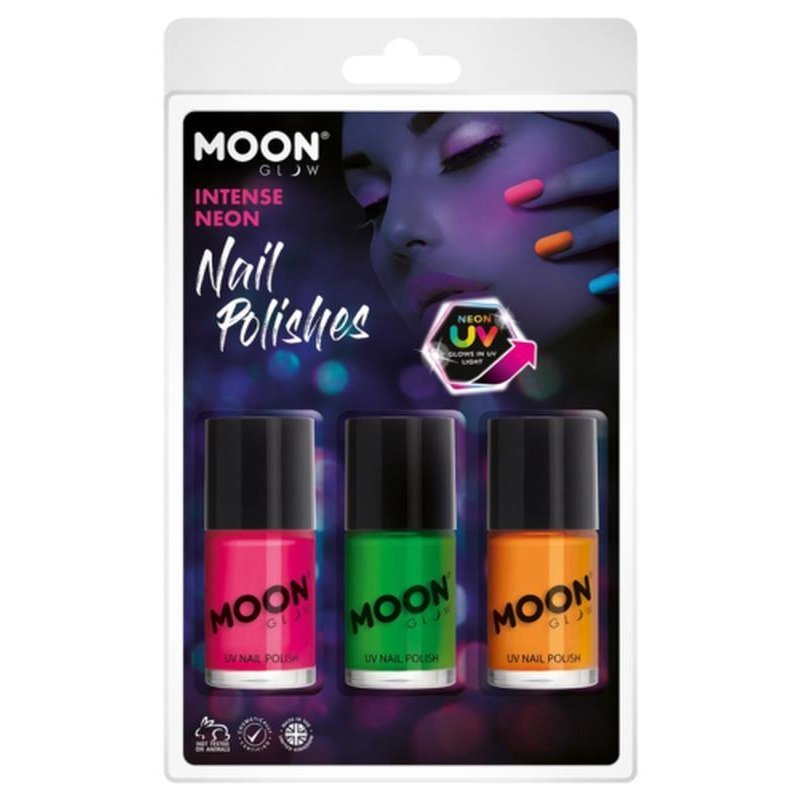 Moon Glow Intense Neon UV NAil Polish, Pink, Green, Orange-Make up and Special FX-Jokers Costume Mega Store