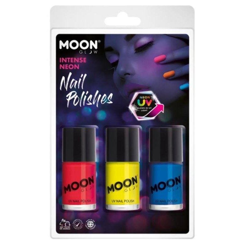 Moon Glow Intense Neon UV Nail Polish, Red, Yellow, Blue-Make up and Special FX-Jokers Costume Mega Store