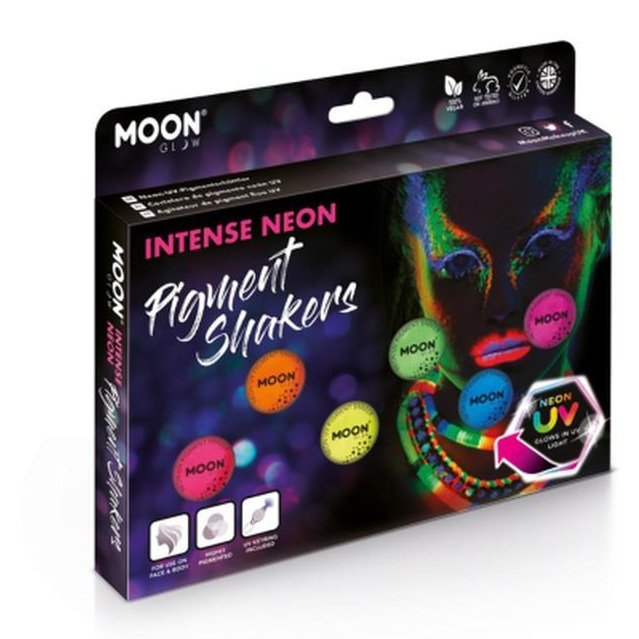 Moon Glow Intense Neon UV Pigment Shakers, Boxset-Make up and Special FX-Jokers Costume Mega Store