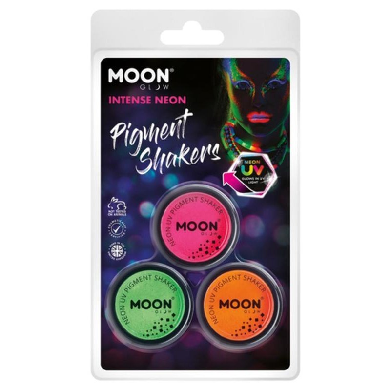 Moon Glow Intense Neon UV Pigment Shakers, Pink, Green, Orange-Make up and Special FX-Jokers Costume Mega Store