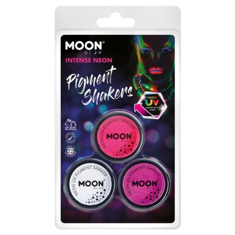 Moon Glow Intense Neon UV Pigment Shakers, Pink, White, Purple-Make up and Special FX-Jokers Costume Mega Store