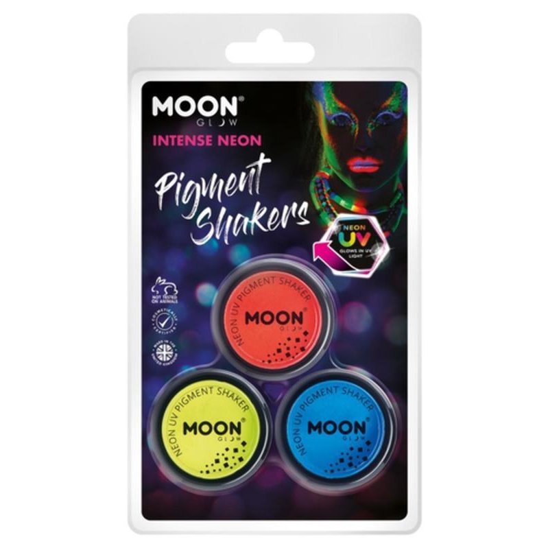 Moon Glow Intense Neon UV Pigment Shakers, Red, Yellow, Blue-Make up and Special FX-Jokers Costume Mega Store