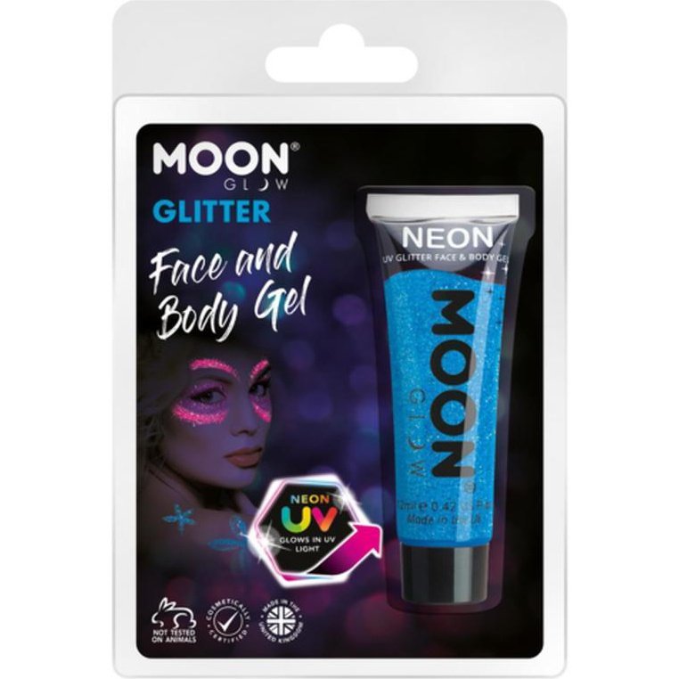 Moon Glow Neon UV Fine Glitter Gel, Blue-Make up and Special FX-Jokers Costume Mega Store