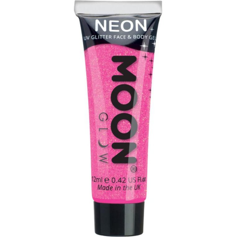 Moon Glow Neon UV Fine Glitter Gel, Hot Pink-Make up and Special FX-Jokers Costume Mega Store