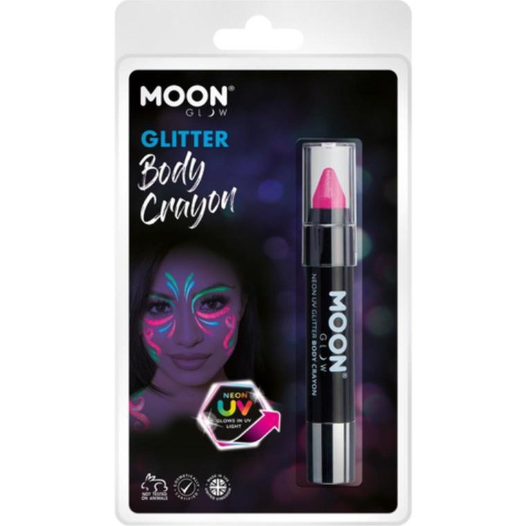 Moon Glow - Neon UV Glitter Body Crayons, Magenta-Make up and Special FX-Jokers Costume Mega Store