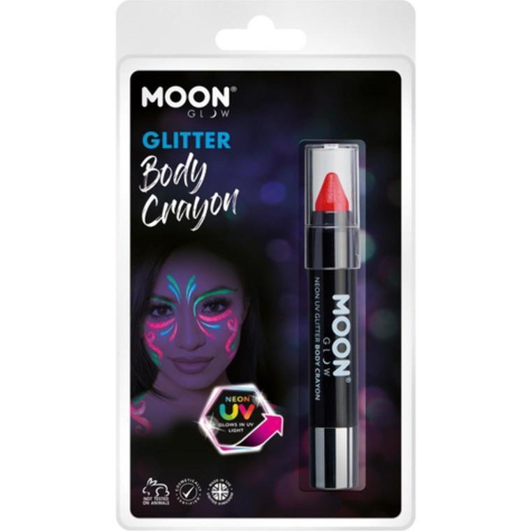 Moon Glow - Neon UV Glitter Body Crayons, Red-Make up and Special FX-Jokers Costume Mega Store