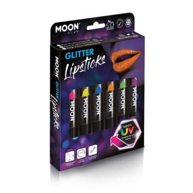 Moon Glow - Neon UV Glitter Lipstick, Assorted-Make up and Special FX-Jokers Costume Mega Store