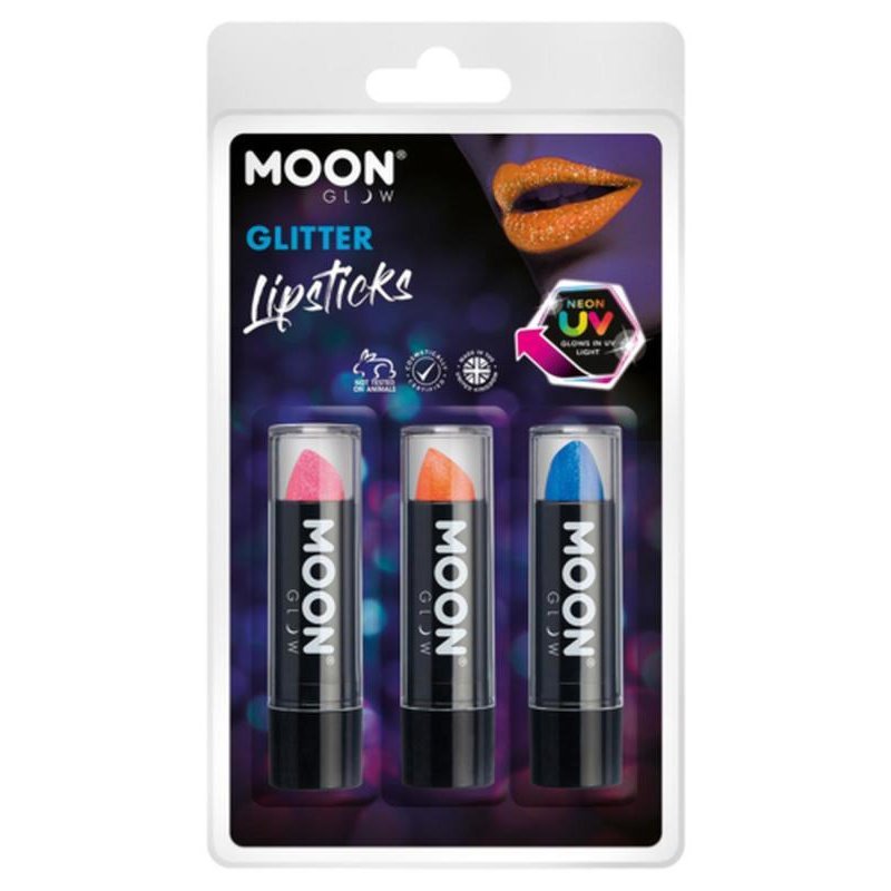 Moon Glow - Neon UV Glitter Lipstick, Hot Pink, Orange, Blue-Make up and Special FX-Jokers Costume Mega Store