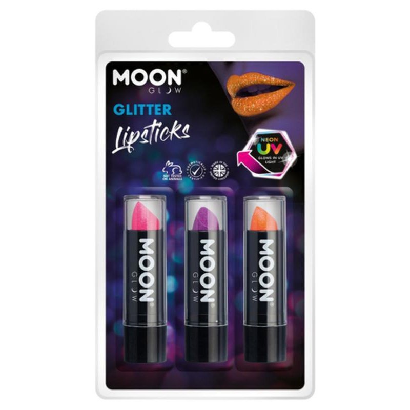 Moon Glow - Neon UV Glitter Lipstick, Magenta, Purple, Orange-Make up and Special FX-Jokers Costume Mega Store