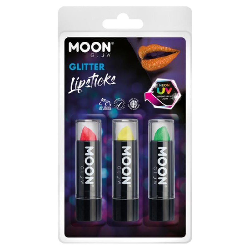 Moon Glow - Neon UV Glitter Lipstick, Red, Yellow, Green-Make up and Special FX-Jokers Costume Mega Store