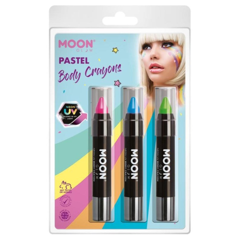 Moon Glow Pastel Neon UV Body Crayons, Pink, Blue, Green-Make up and Special FX-Jokers Costume Mega Store