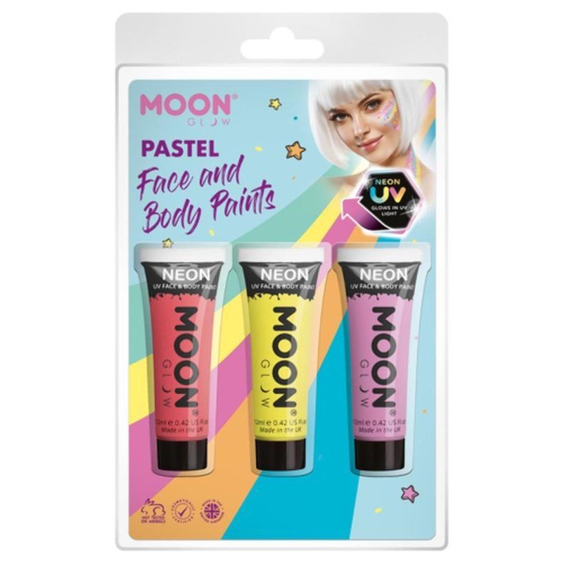 Moon Glow Pastel Neon UV Face Paint, Coral, Yellow, Lilac-Make up and Special FX-Jokers Costume Mega Store