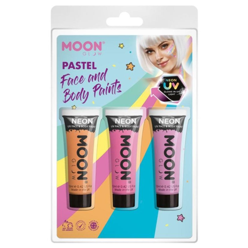 Moon Glow Pastel Neon UV Face Paint, Orange, Pink, Lilac-Make up and Special FX-Jokers Costume Mega Store