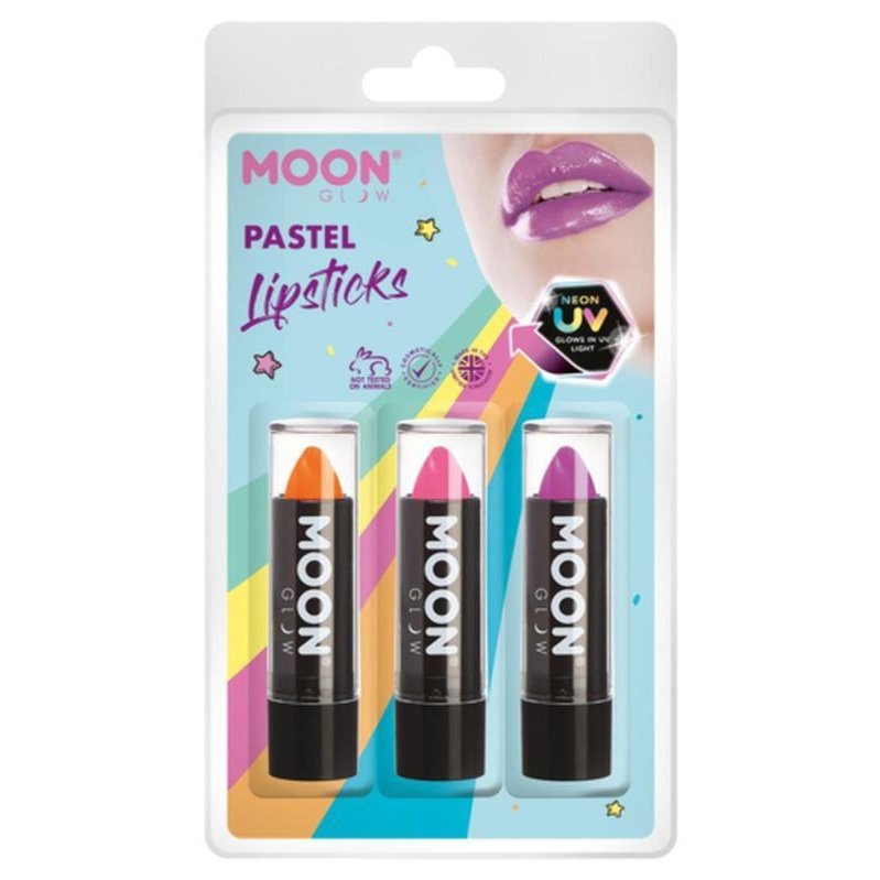 Moon Glow Pastel Neon UV Lipstick, Orange, Pink, Lilac-Make up and Special FX-Jokers Costume Mega Store