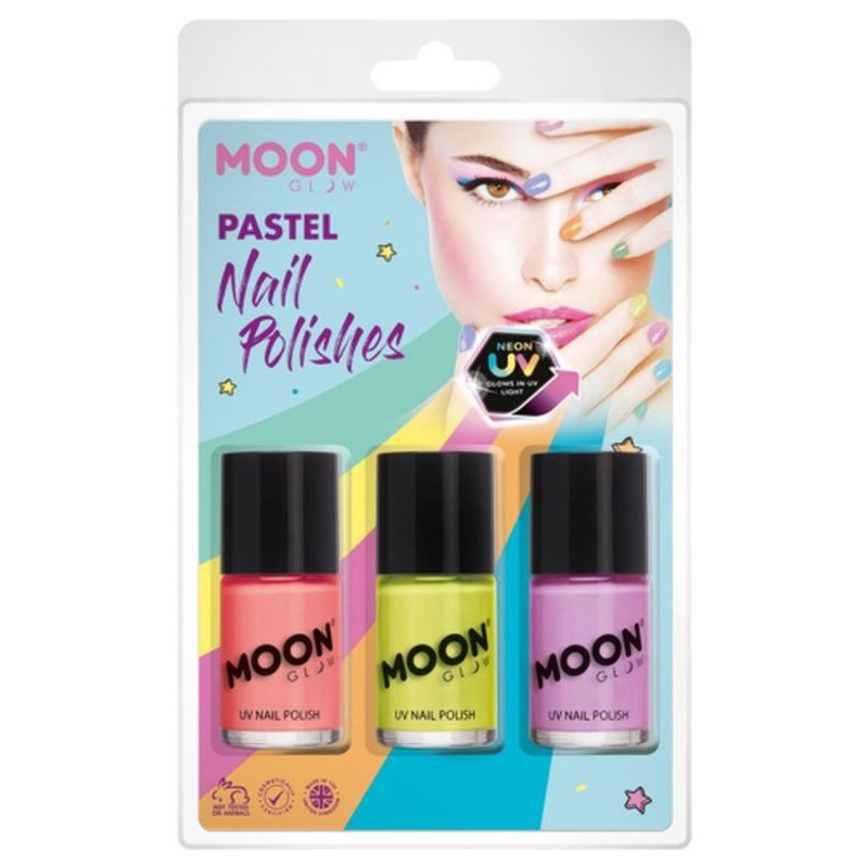 Moon Glow Pastel Neon UV Nail Polish, Coral, Yellow, Lilac-Make up and Special FX-Jokers Costume Mega Store