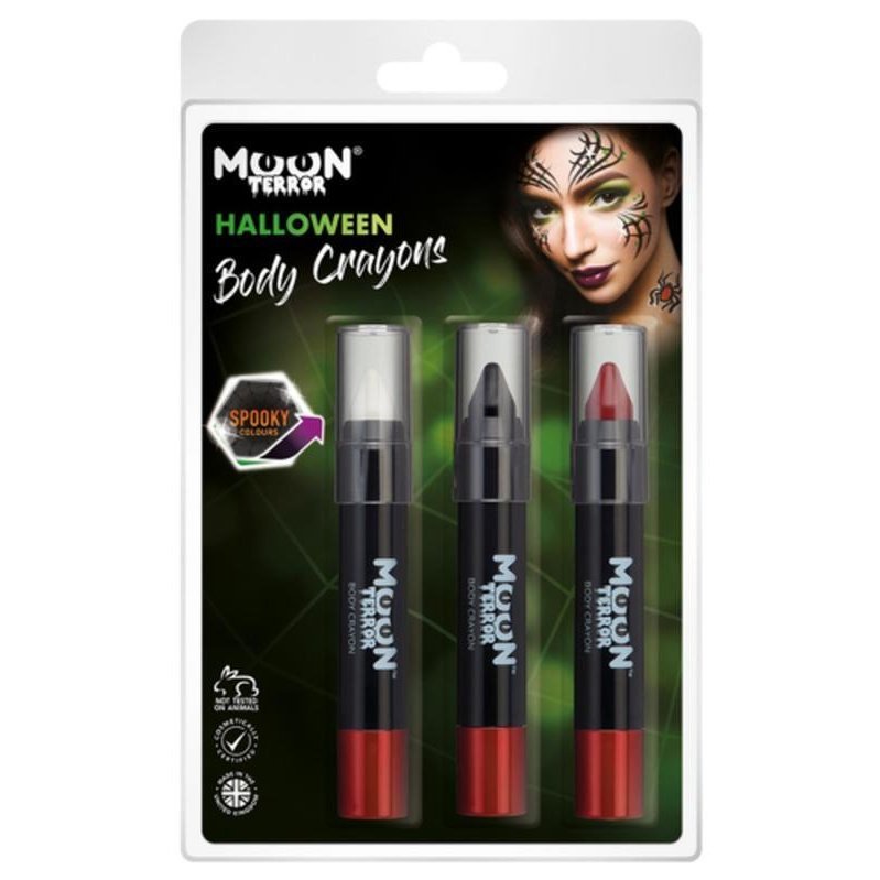 Moon Terror Halloween Body Crayons, White, Black, Red-Make up and Special FX-Jokers Costume Mega Store