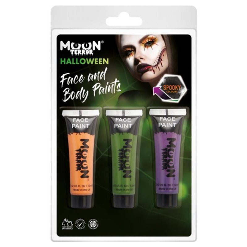 Moon Terror Halloween Face & Body Paint, Orange, Green, Purple-Make up and Special FX-Jokers Costume Mega Store