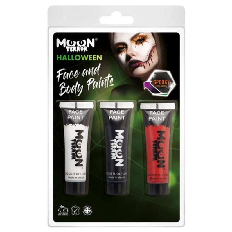 Moon Terror Halloween Face & Body Paint, White, Black, Red-Make up and Special FX-Jokers Costume Mega Store