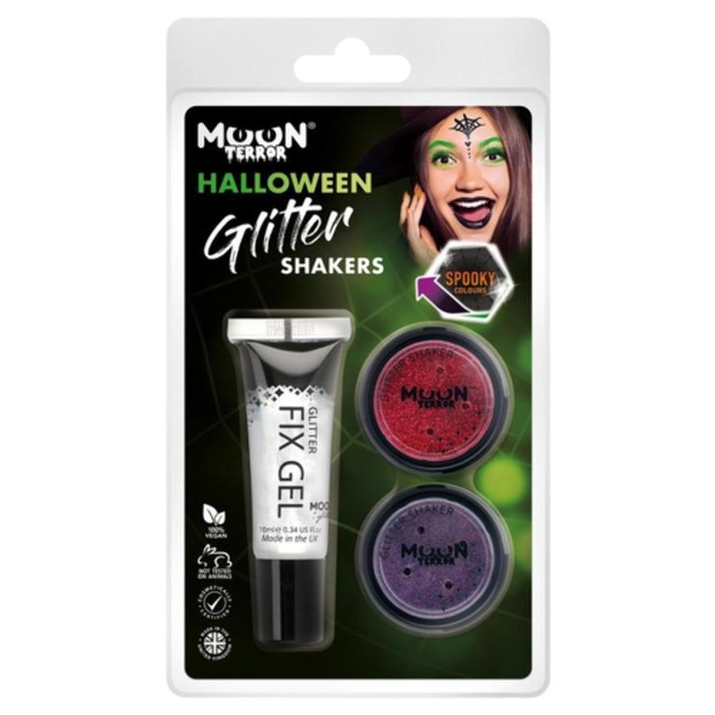 Moon Terror Halloween Glitter Shakers, Blood Red, Poison Purple-Make up and Special FX-Jokers Costume Mega Store