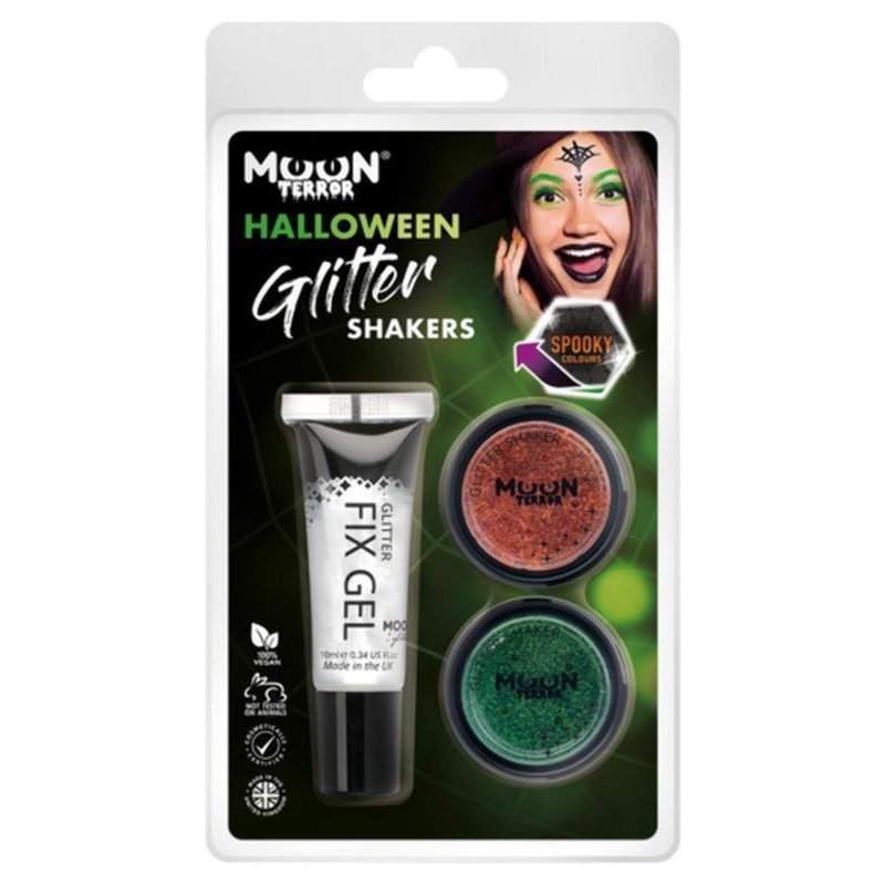 Moon Terror Halloween Glitter Shakers, Orange, Green-Make up and Special FX-Jokers Costume Mega Store