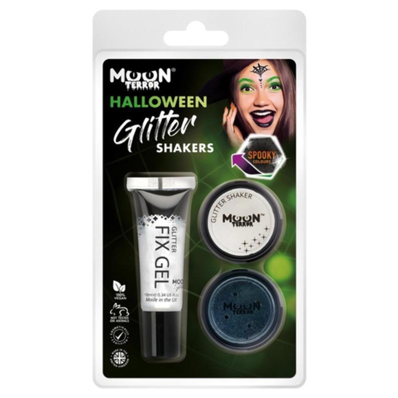 Moon Terror Halloween Glitter Shakers, White, Black-Make up and Special FX-Jokers Costume Mega Store