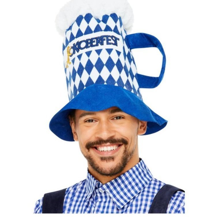 Oktoberfest Beer Hat, Blue & White Chequered - Jokers Costume Mega Store