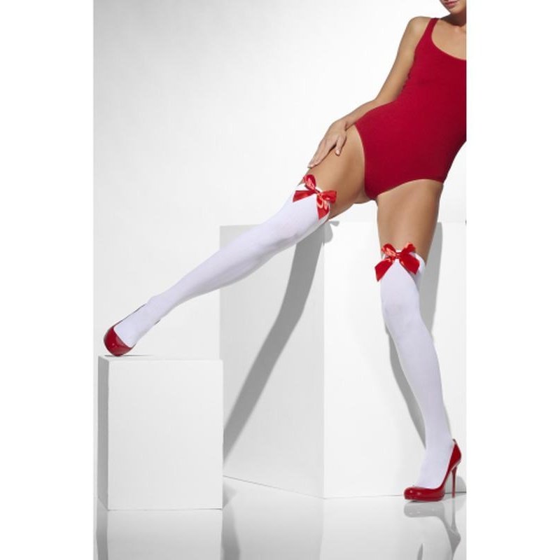 Opaque Hold-Ups - White, with Red Bows - Jokers Costume Mega Store